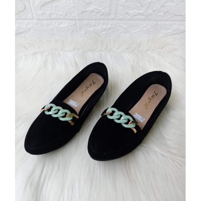 Sepatu Balet Wanita Terbaru Model Rantai Warna Tosca Flatshoes Kerja Santai Rumahan Murah Bisa COD