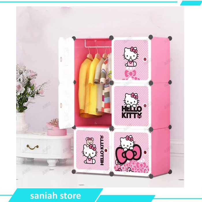 Lemari pakaian Kotak rak susun 2x3 + Hanger Gantungan Baju Plastik lemari baju Lipat Hello Kitty