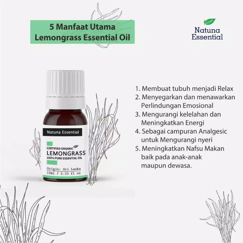 Natuna Lemongrass Essential Oil Minyak Essensial Atsiri Aroma Terapi EO Diffuser Difuser Humidifier