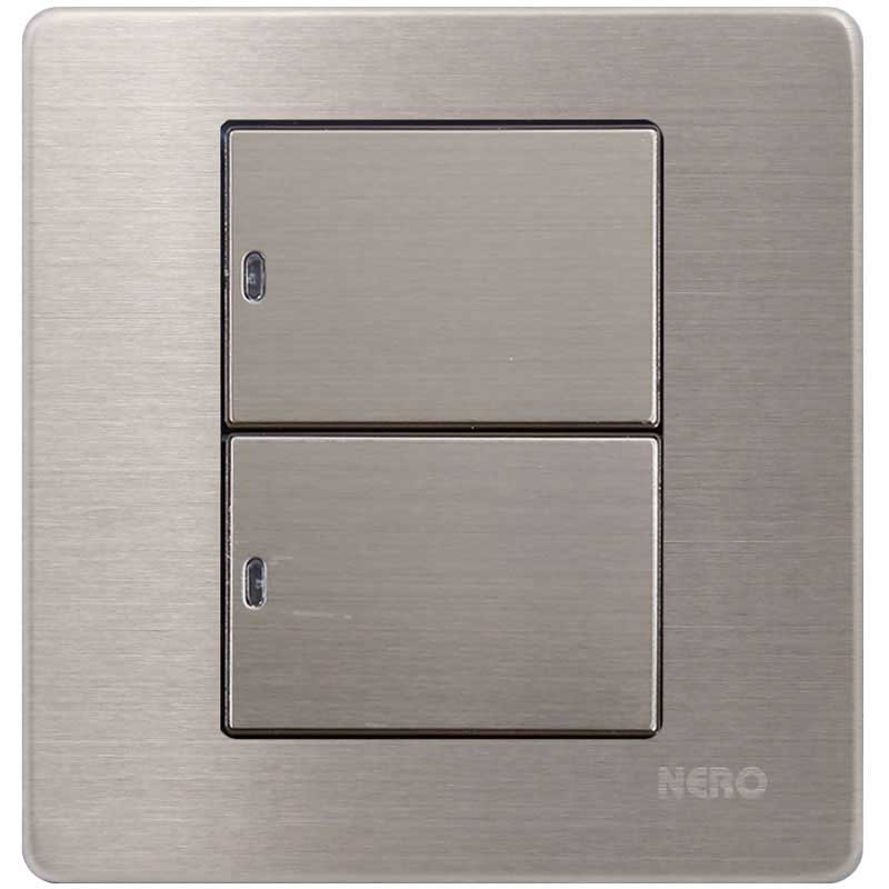 STAINLESS V81622D - Saklar 2 Gang 2 Way Switch with LED Locator NERO