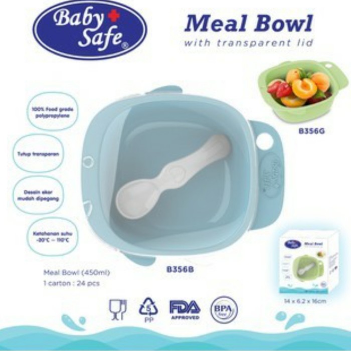 BABY SAFE Meal Bowl Mangkok Bayi dengan Sendok dan Tutup Babysafe