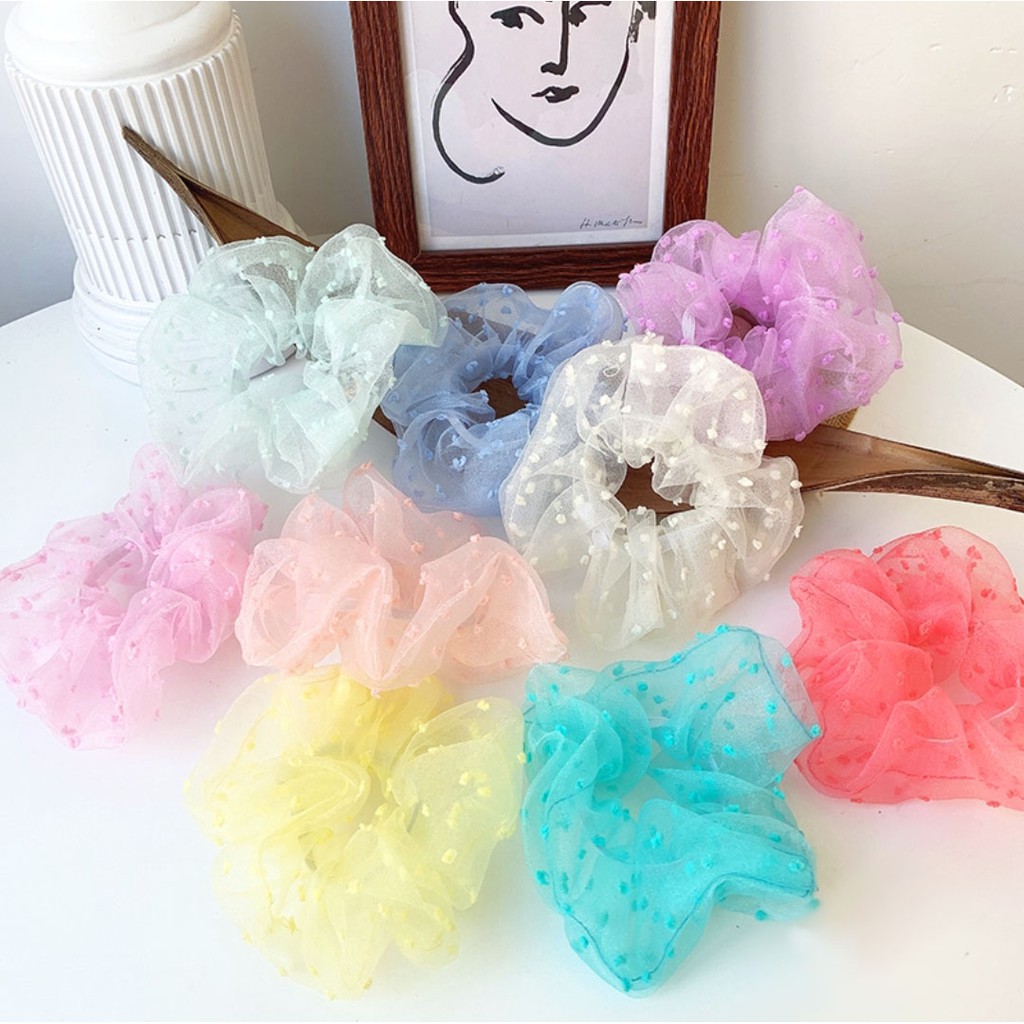 ikat rambut scrunchie korea organza dot 3D