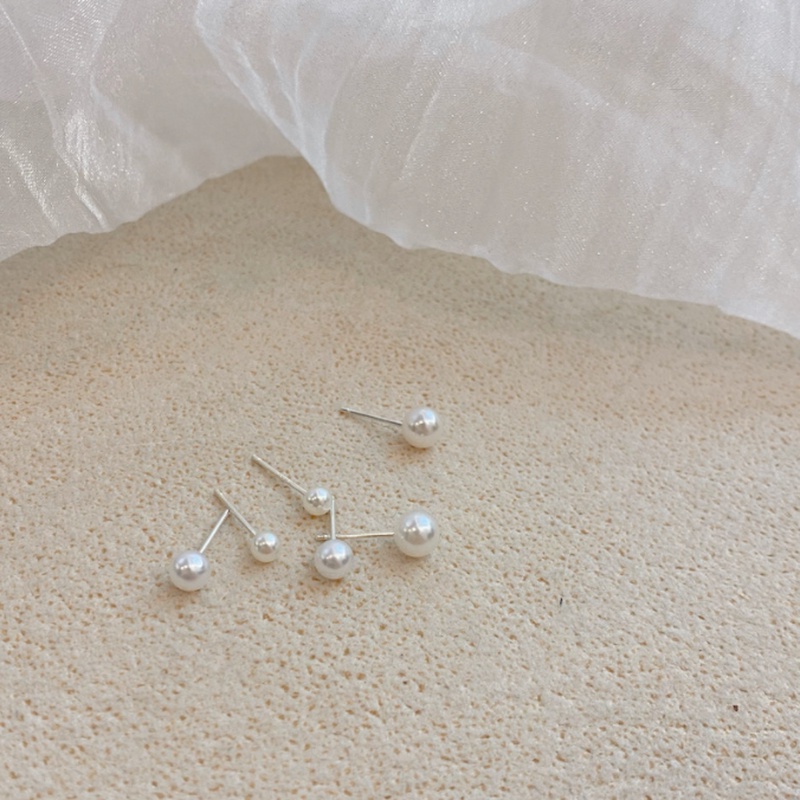 6pcs / Set Anting Stud S925 Silver Hias Manik-Manik Mutiara Ukuran 3 / 4 / 5mm Untuk Wanita