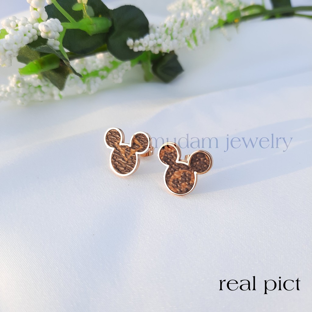 Anting Tusuk Titanium L* Skin Model Mickey Tersedia Warna Steel Rosegold dan Gold