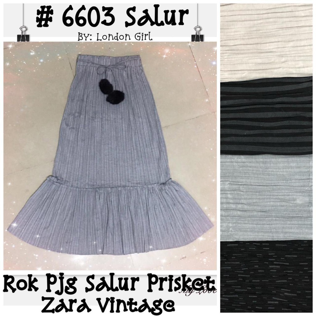 Rok Panjang Zara Salur Plisket Vintage Wanita Grosir Ecer #6603 Salur/ Woman Plisket Zara Midi Skirt