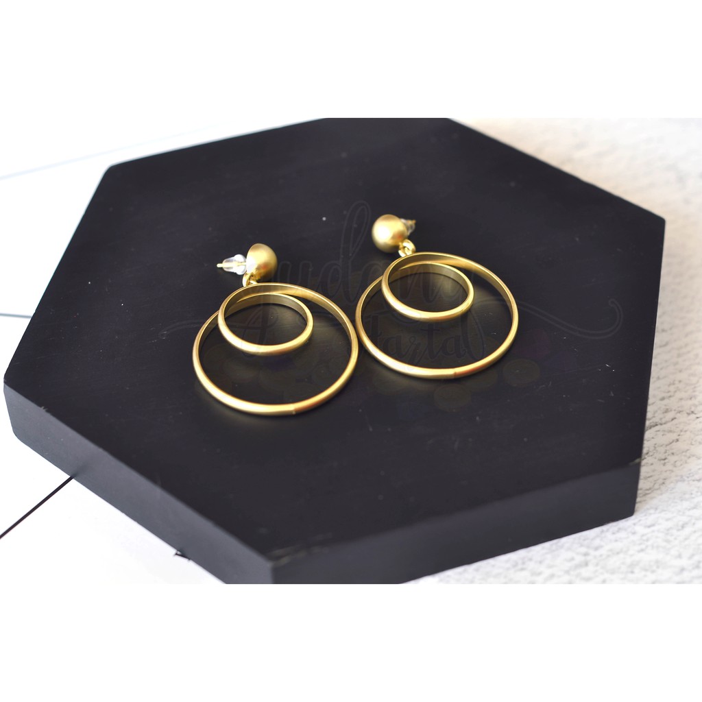 Anting Stud Golden Silver Spiral Gold Emas Panjang Cantik Unik GH 203246