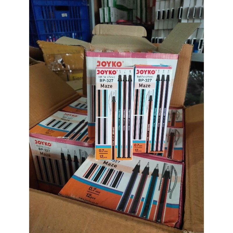 (ISI 12PCS)BALL PEN JOYKO MAZE BP-327 0,7 MM WARNA HITAM•FK GROSIR