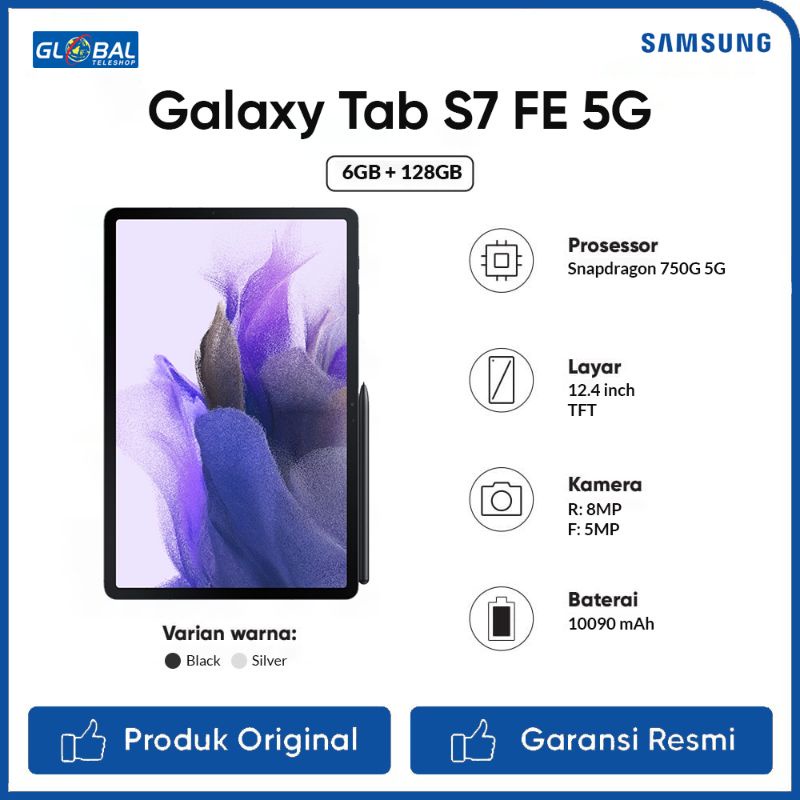 Samsung Galaxy Tab S7 FE 5G Tablet 6/128GB Garansi Resmi