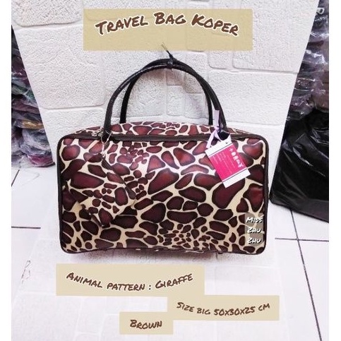 Travel Bag Koper big Animal Pattern Giraffe _ TBK kecil motif Jerapah coklat _ travel ~ jalan-jalan 