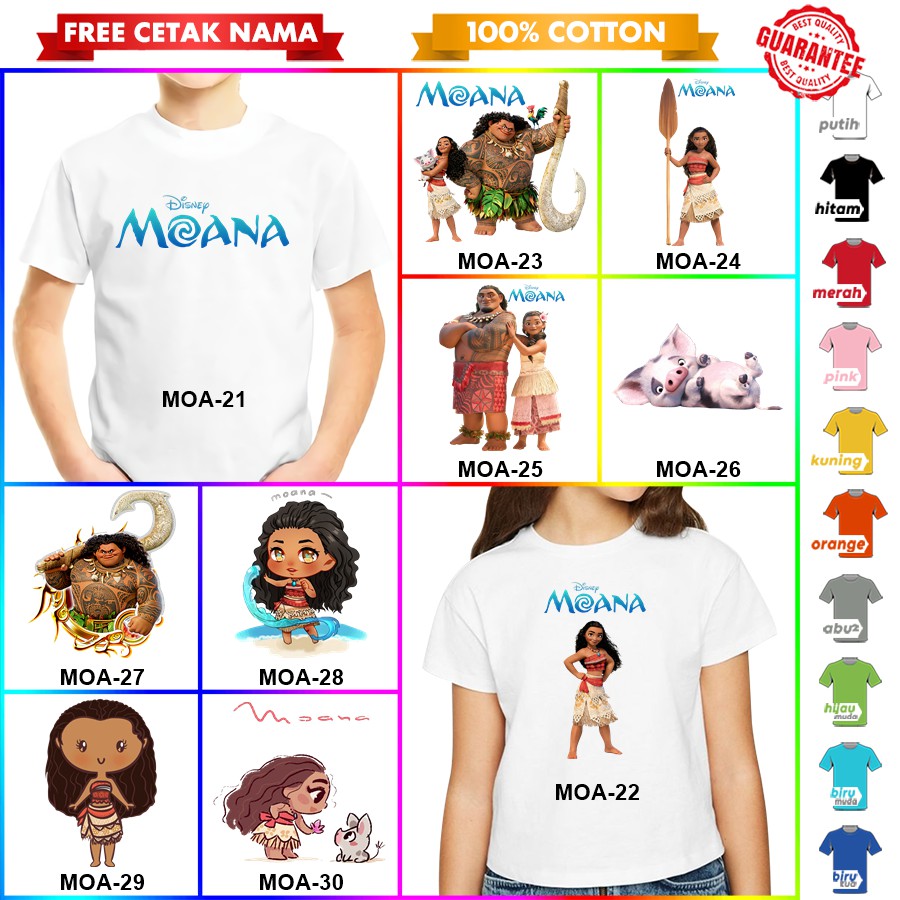 [FREE NAMA!!] Baju Kaos COUPLE  ANAK DAN DEWASA MOANA BANYAK MOTIF