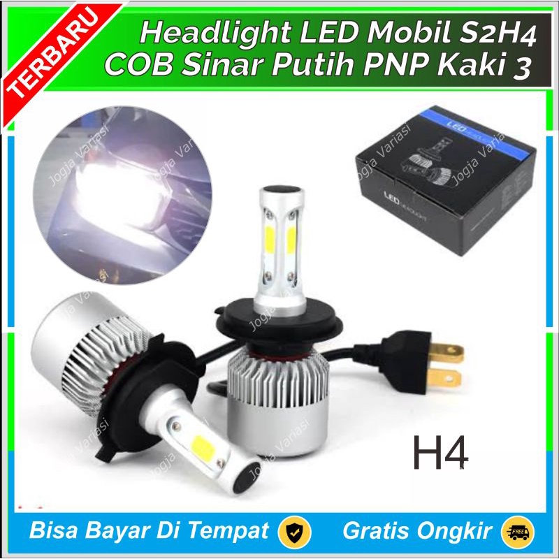 LAMPU LED MOBIL DEPAN UTAMA S2 H4 COB 3 SISI SINAR PUTIH HEMAT DAYA HEMAT AKI TERBARU AVANZA XDNIA B