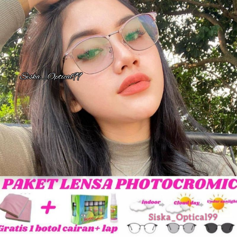 Kacamata Minus Antiradiasi UV, Kacamata Photocromic Minus, (Paket Frame+Lensa) Kacamata Wanita 2713