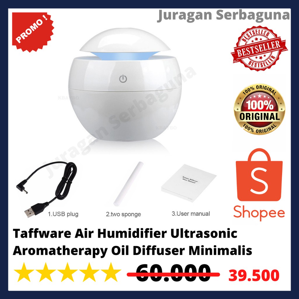 Taffware Air Humidifier Ultrasonic Aromatherapy Oil Diffuser Minimalist - HUMI K-003-1 - White