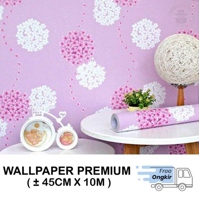 Wallpapwr stiker dinding motif bunga dandelion pink