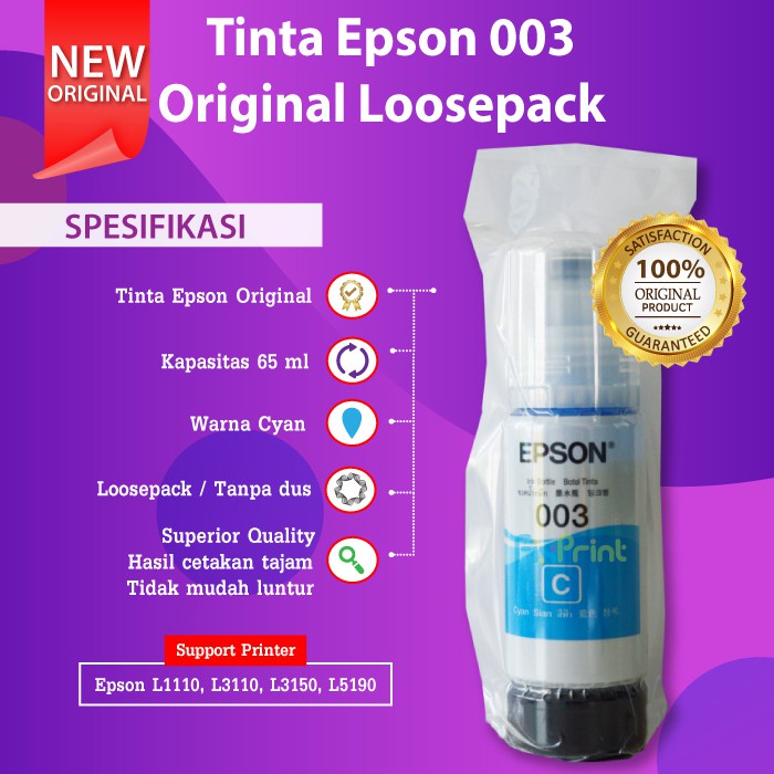 Tinta Epson Original 003 C13T00V Refill Botol Printer Epson L1110 L3110 L3150 L3116 L3156 L5190 65ml  EcoTank L1210 L3210 L3216 L3250 L3256 L5290 L5296 L1110 L3110 L3150 L5190