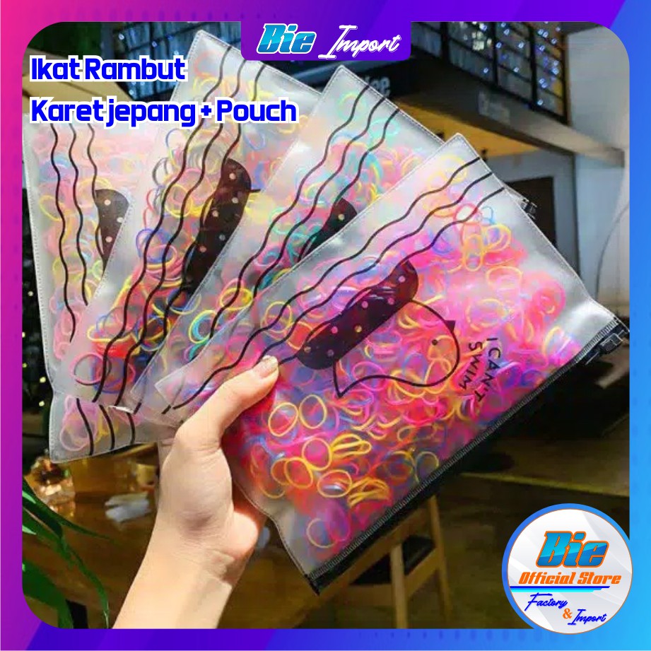 2000 Pcs Ikat Rambut Karet Jepang Premium Free Pouch Size Besar