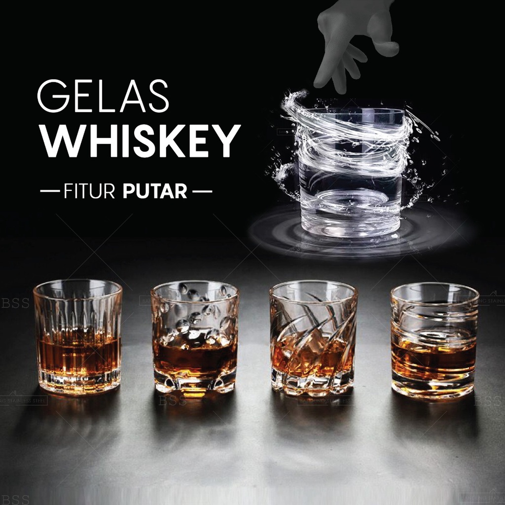 Gelas Whiskey Putar 270ml Kaca Kristal Unik Tebal Spinning Glass Gangsing Spin Nordic Perancis