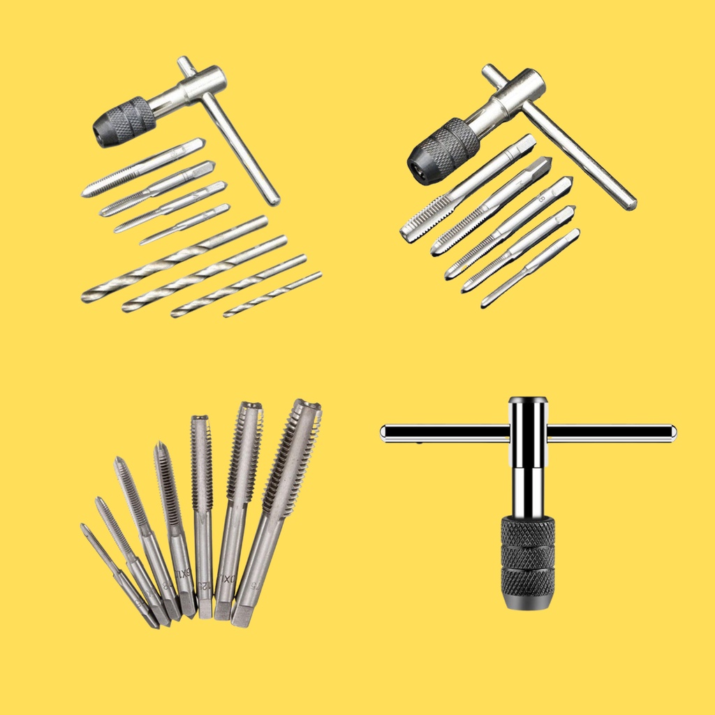 Mata Bor Hand Tap Die Set - Pembuat Ulir Sekrup dengan Tap Wrench Original