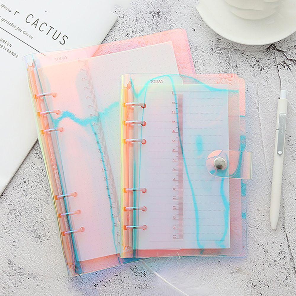 Mxbeauty PVC Notebook Cover 6-Ring Isi Ulang A5/A6 Penutup Tombol Planner Diary Spiral Penyimpanan Kartu Longgar Daun Folder Notebook