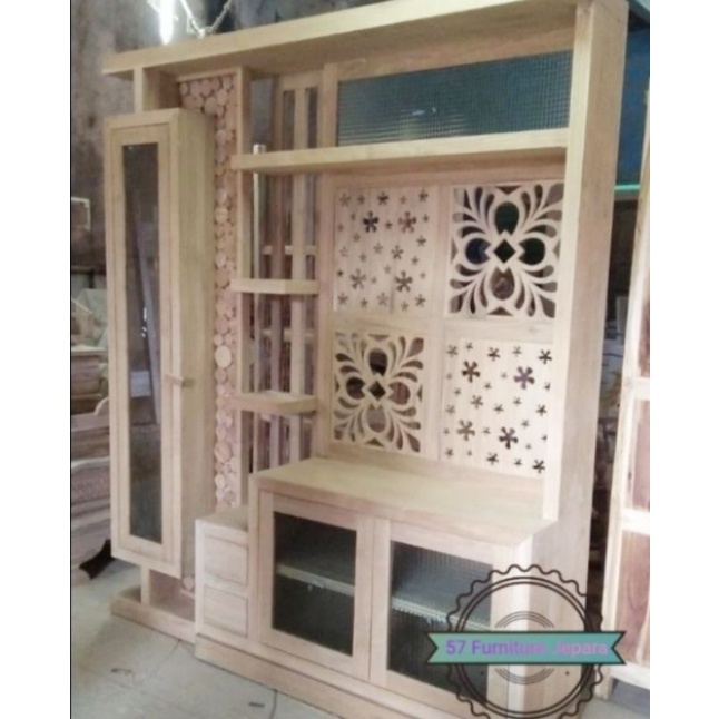 Rak Hias Pajangan/Ruangan Kayu Jati - Partisi Minimalis Ukir Ruang Tamu - Mentahan