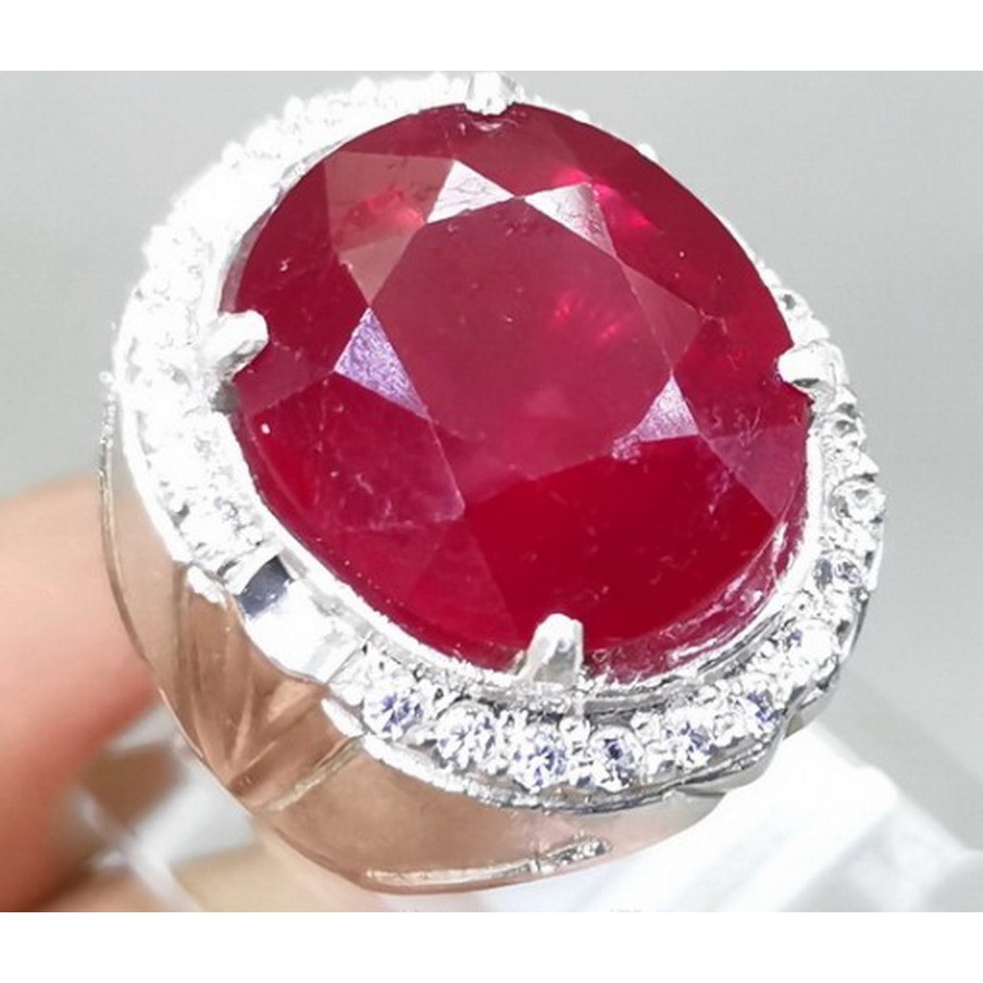 Cincin Batu Akik - Cincin Batu Permata - Batu Cincin Ruby Merah Cutting Besar Ring Perak Asli Alami