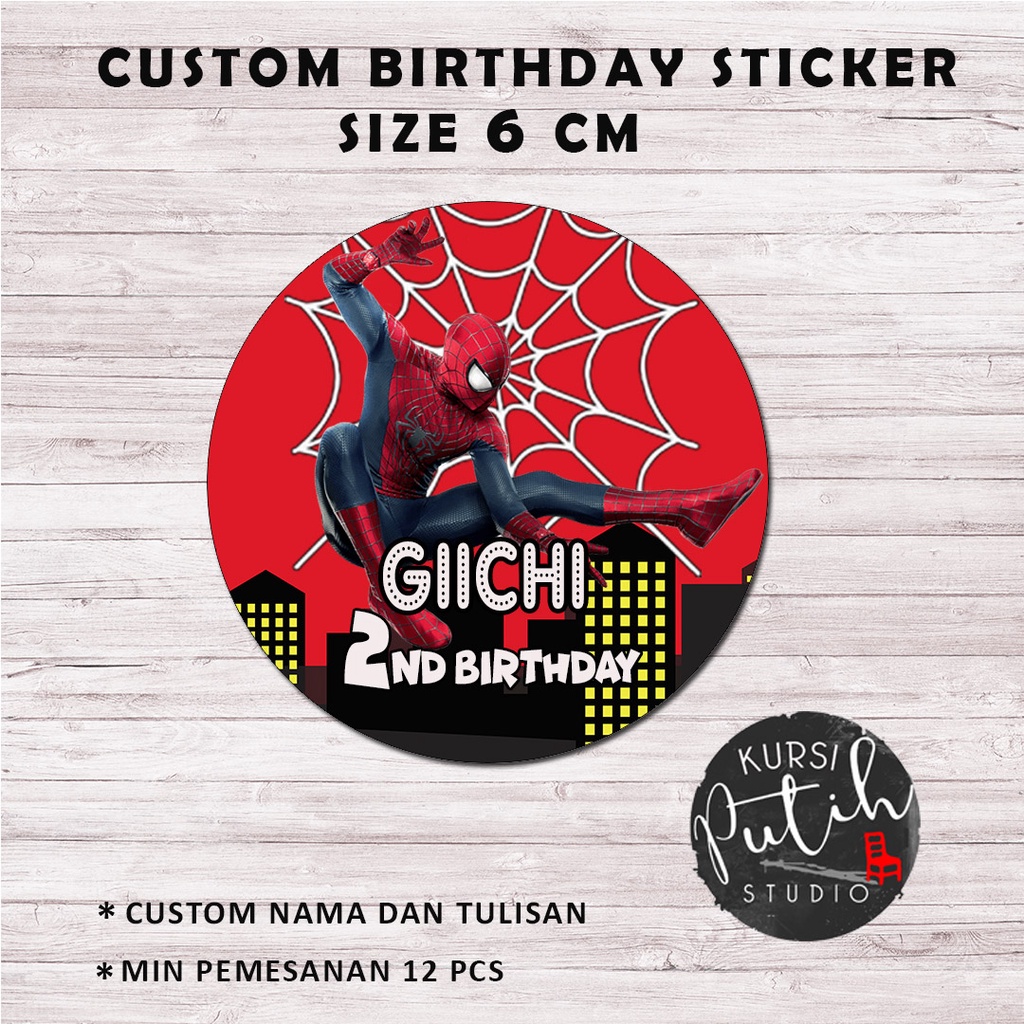 

custom birthday sticker size 6 cm tema spiderman