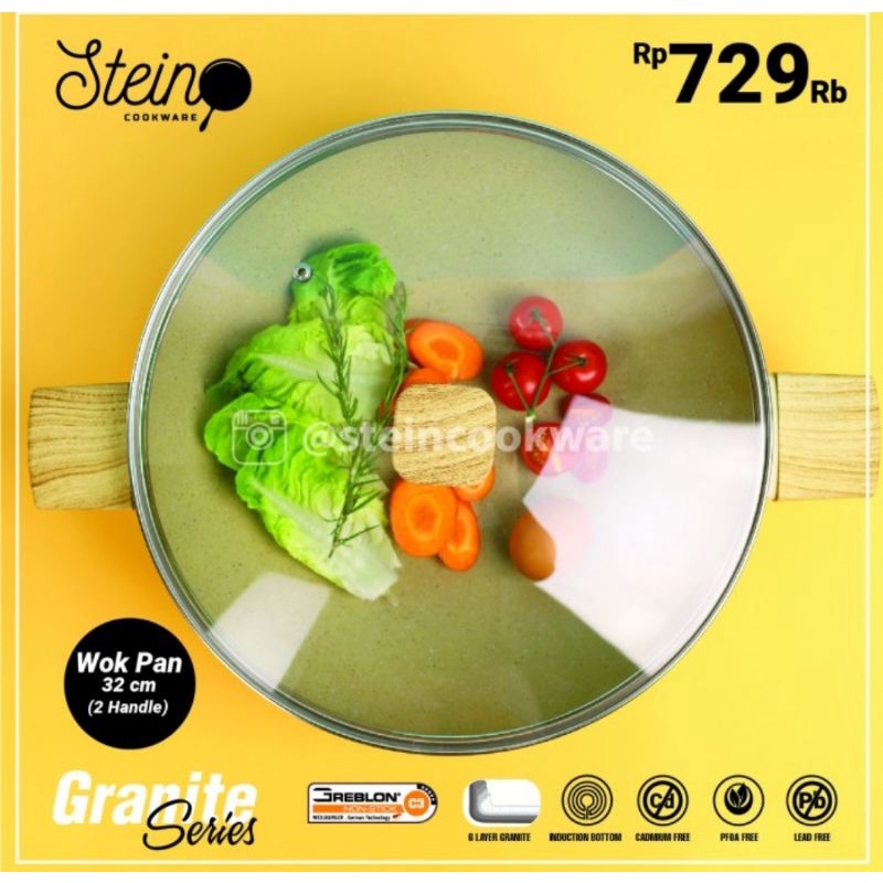 Stein Cookware Wok Pan 32 cm Peralatan Masak Panci Penggorengan Granit