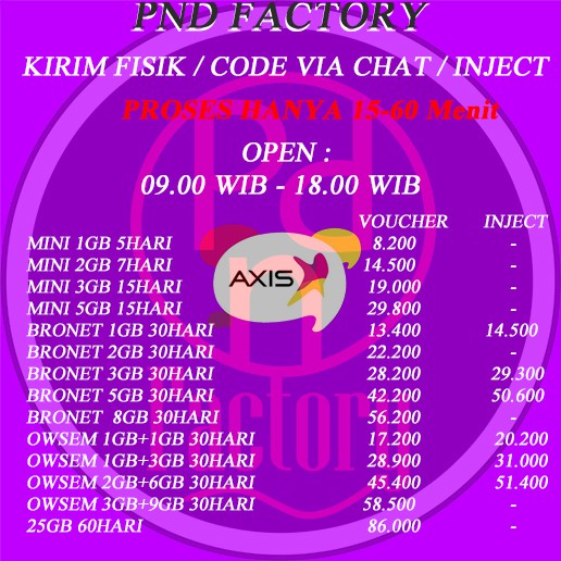 PAKET DATA KUOTA INTERNET AXIS BRONET VOUCHER AIGO 24JM 1GB 2GB 3GB 5GB 8GB 12GB 16GB 24GB 25GB 50GB