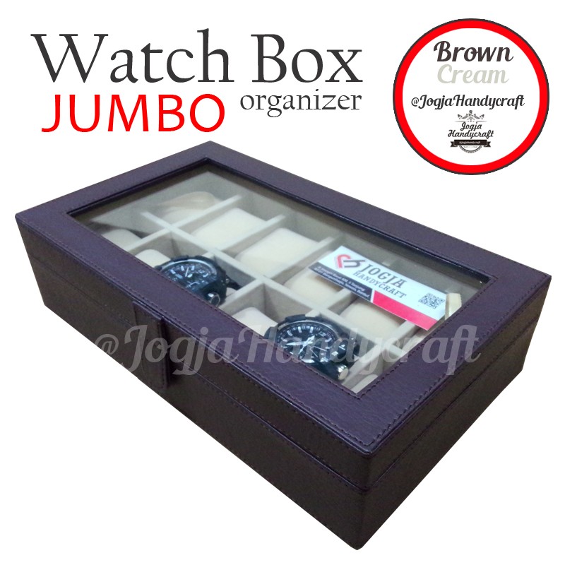 JUMBO Size Watch Box / Kotak Tempat Jam Tangan Isi 12 Brwon Cream