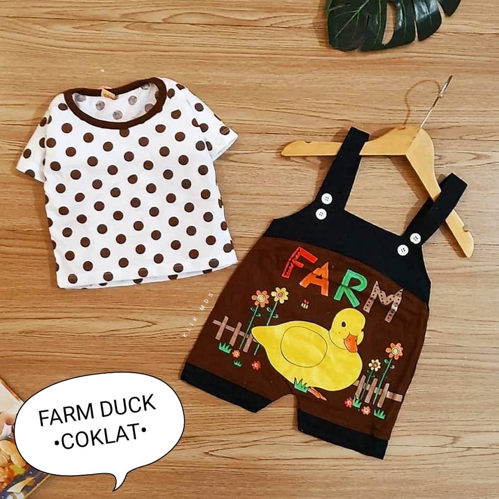 Setelan Overall Baju Kodok bayi Laki-Laki Perempuan Motif Farm Duck