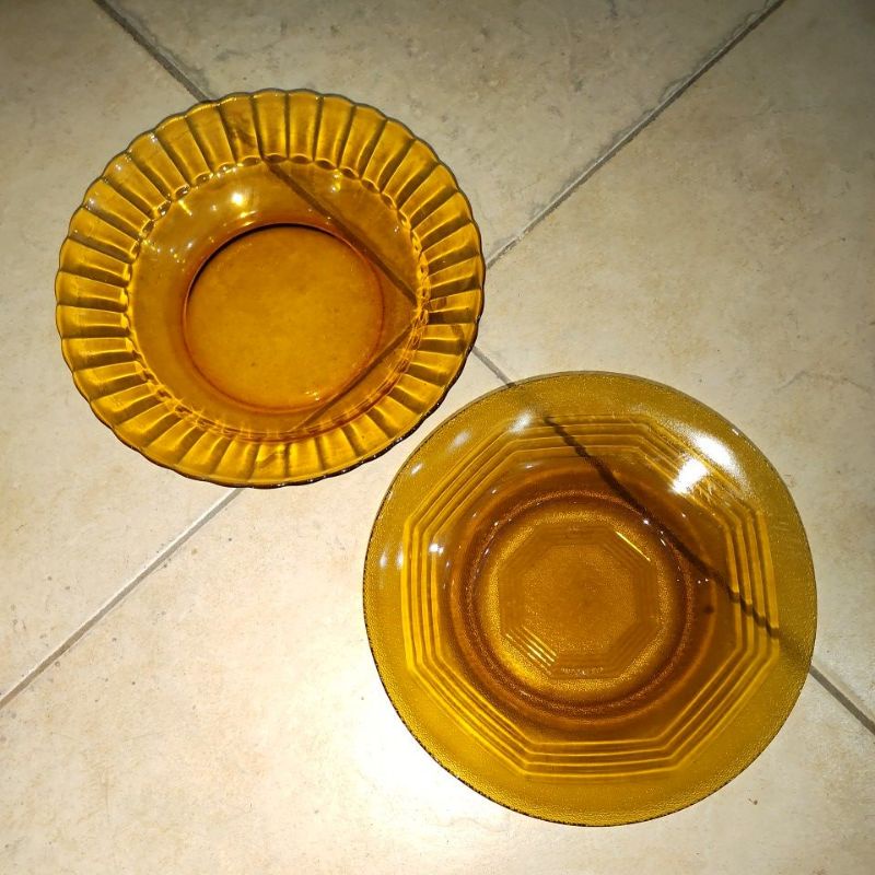 piring makan 9" piring kaca satuan coklat biru putih piring jadul