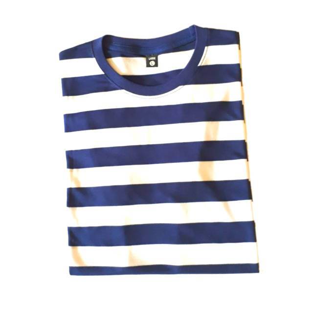 Kaos Stripe Big White Navy Cotton Premium Cvc