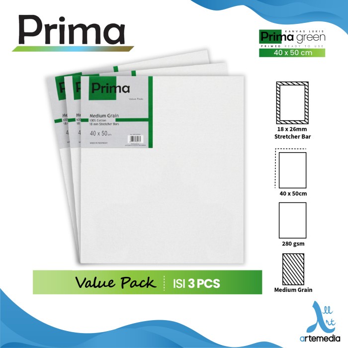 

(DISKON TERMURAH) Kanvas Lukis Prima Green 40x50cm Value Set 3 Cotton Canvas - SET 3
