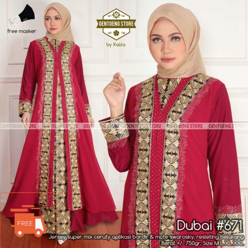 [TERBARU] DUBAI #671 BY OENTOENG STORE / GAMIS ABAYA MERAH MAROON / ABAYA PESTA JERSEY MIX CERUTY