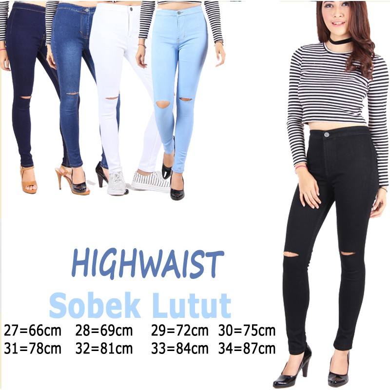  CELANA  HIGHWAIST RIPPED JEANS  WANITA  SOBEK LUTUT KEKINIAN  