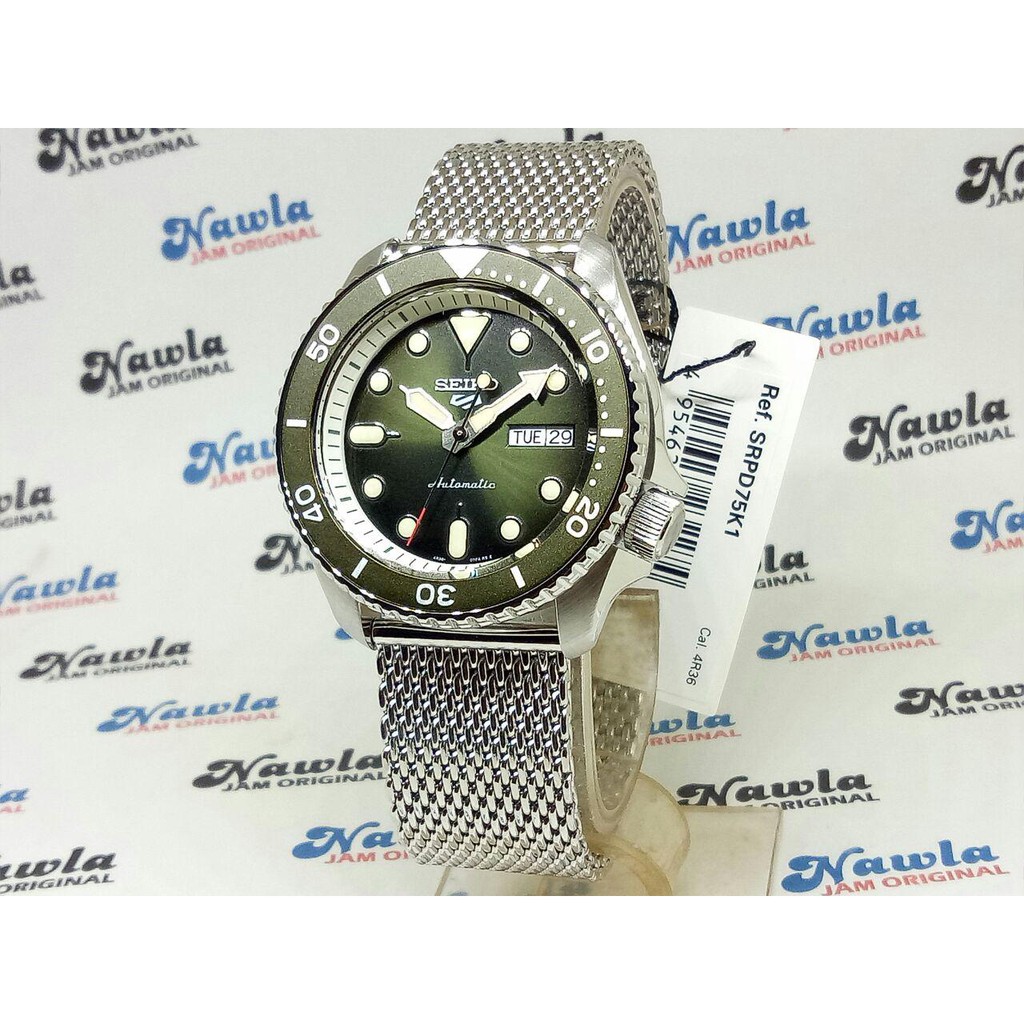 Seiko 5 Sports SRPD75K1 Automatic Green Dial - Jam Tangan Pria SRPD75