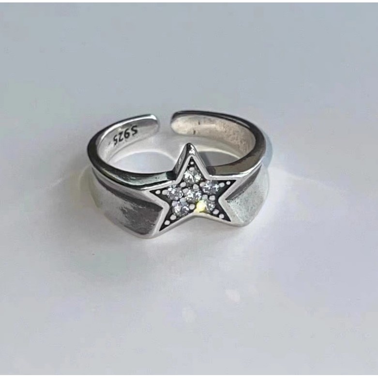 Cincin Berlian Bentuk Pentagram Irregular Gaya Retro Untuk Aksesoris