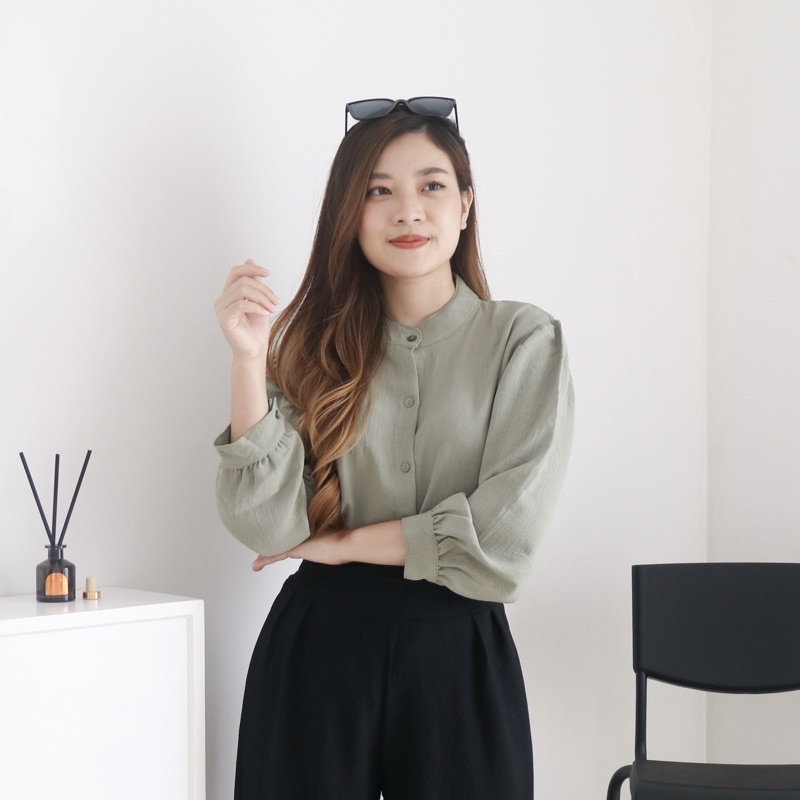 Aisa Blouse Crinkle Fit to XL Premium Kemeja Formal Kerja / River Blouse Crinkle Kerah Sanghai Kemeja Wanita Polos