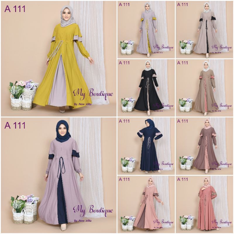 My Boutique Fashion Gamis A111 Resleting Busui Friendly Tali Serut Tangan Karet LD 110 Stella Crepe
