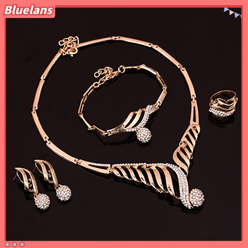 Set Perhiasan Kalung Rantai Cincin Gelang Anting Model Hollow Untuk Hadiah Pesta Pernikahan Wanita