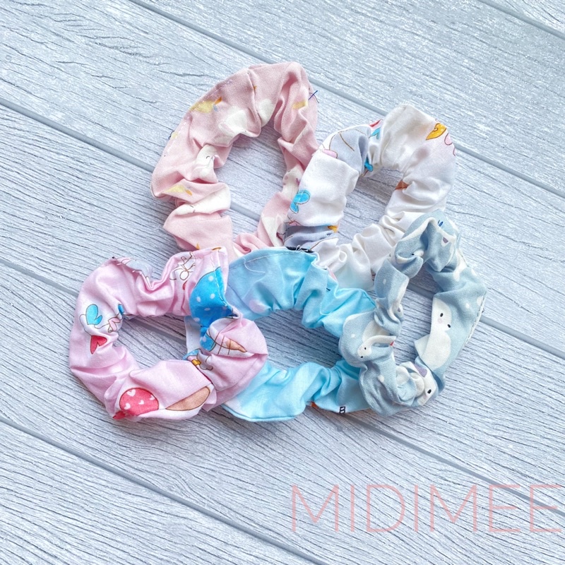 IKAT RAMBUT LUCU FREE POUCH,5 PCS SCRUNCHIE KATUN GRATIS POUCH CANTIK