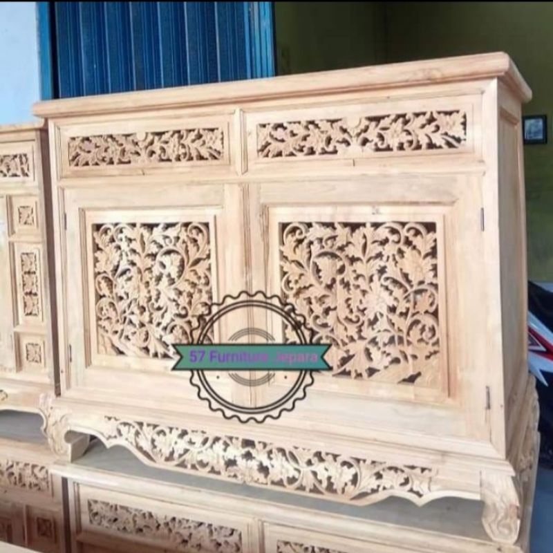 Meja tv kecil kayu jati mentahan bufet - Lemari hias ukir jepara
