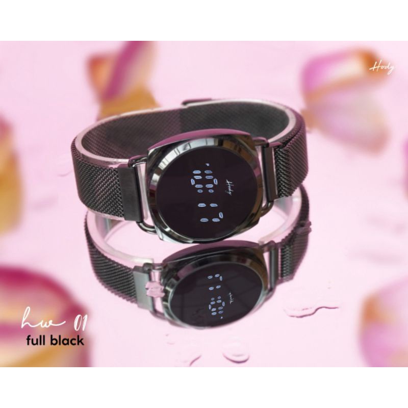 Ready Hody Watch HW-01 Garansi Original Digital Jam Tangan Hody Digital Touch Screen Magnetic Bukcle Tali Rantai Pasir Jam Tangan LED Jam Tangan Wanita TERLARIS BEST SELLER Jam Tangan Pria Universal HW 02-Full Black