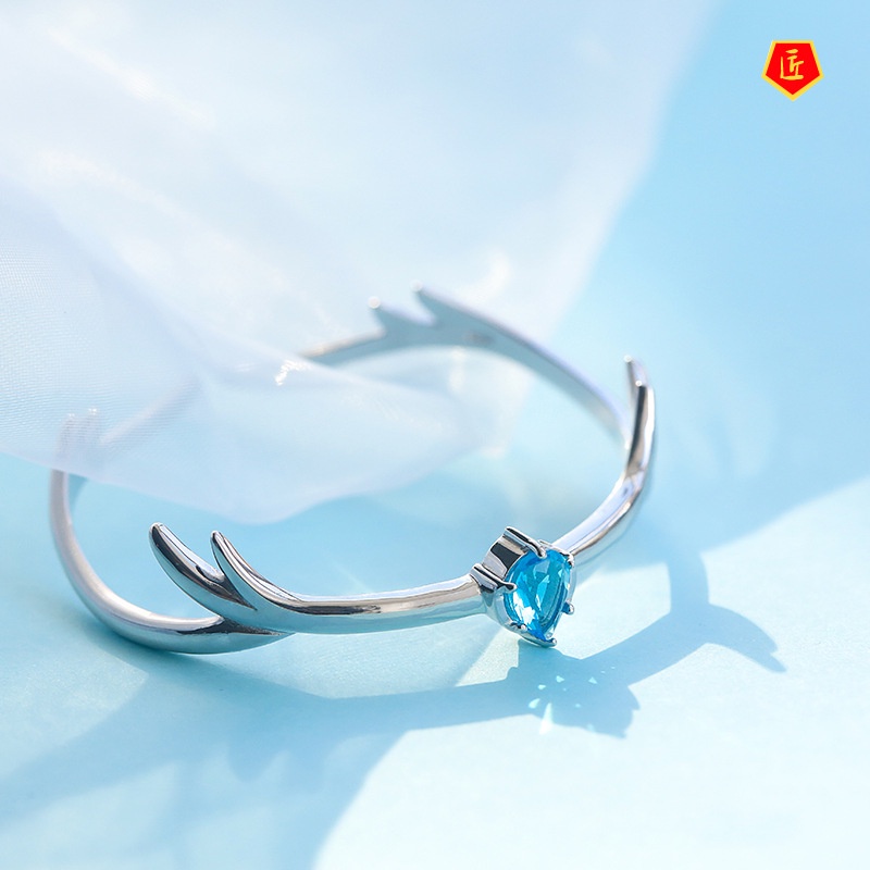 [Ready Stock]925 Silver Blue Gem Antlers Bracelet Niche Design