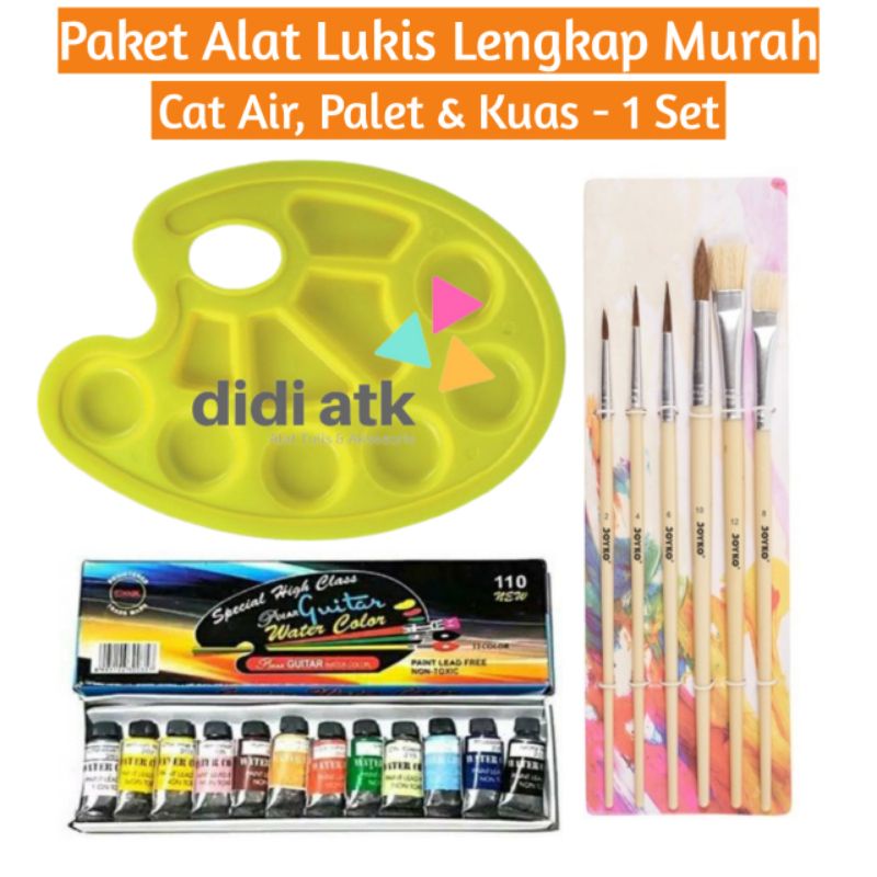 

Paket Alat Melukis 3 In 1 Cat Air Kuas Palet Hemat Komplit