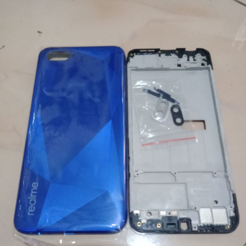 Casing Fullset Realme C2 / Casing Backdoor Frame Fulset Dengan Ring Kamera Realme C2 warna biru