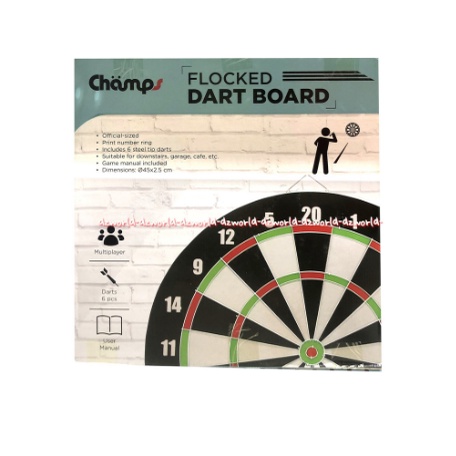 Champs Flocked Dart Board Papan Mainan Panah 6 Dart Champ Camps 45cm Panahan Darts Boards Dengan Anak Panah