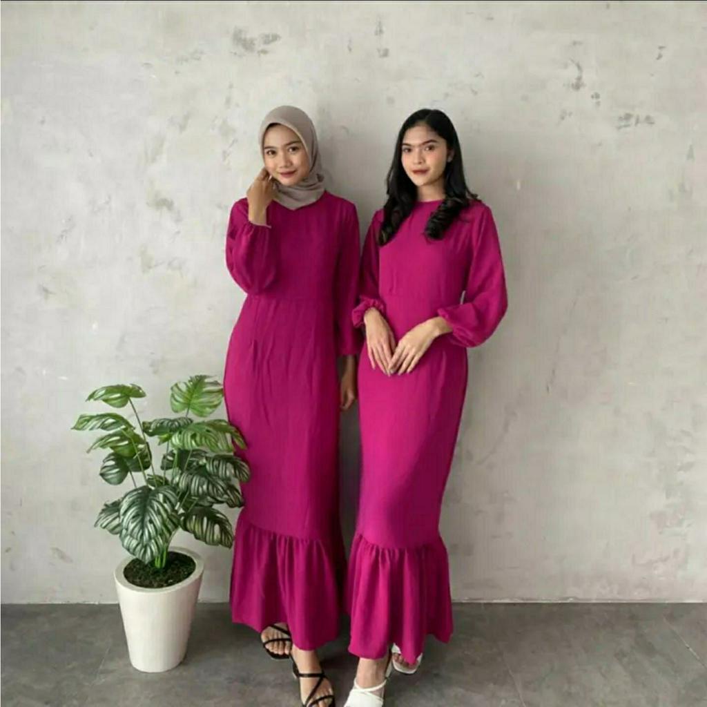 Alma Dress Mermaid Terbaru Crinkle Airflow Gamis Duyung Longdress Kondangan Kekinian