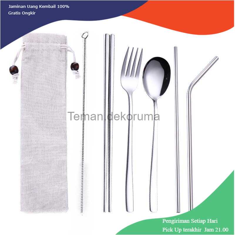 TD-AI Tofok Cutlery Set Perlengkapan Makan Sendok Garpu Beige Cloth Bag