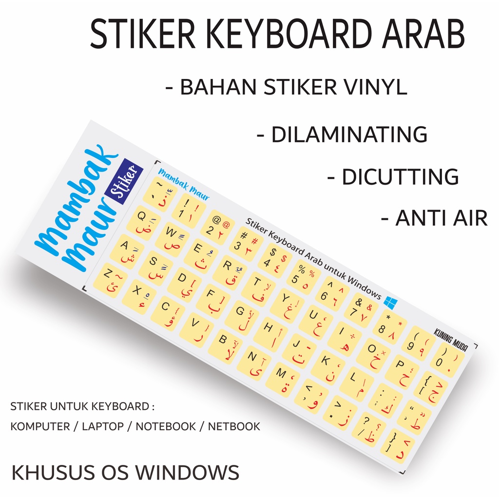 STIKER KEYBOARD ARAB WARNA KUNING MUDA untuk Laptop Gold - BAHAN VINYL